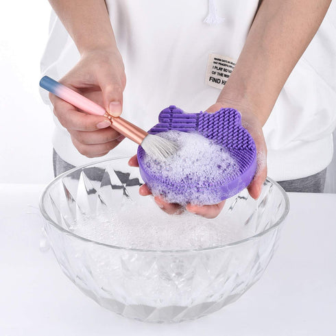 Silicon Makeup Brush Cleaner Mat with Drying Manual, Cosmetic Brush Cleaning Pad (Purple)