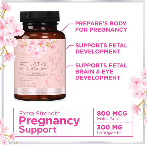 Hello Lovely! Women's Prenatal Multivitamin with Folic Acid + DHA - 60 Softgels for Pregnancy Support