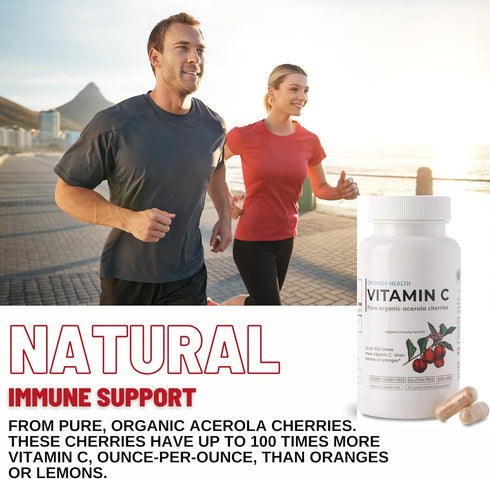 OPTIVIDA Vitamin C Plant-Based Complex - 60 Serv. Natural Organic Acerola Cherry Extract for Immune Support & Healthy