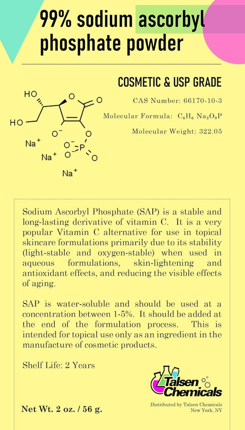 Sodium Ascorbyl Phosphate Sap Powder for Skin Care, Stable Vitamin C Derivative for DIY Skin Care, 1 Ounce