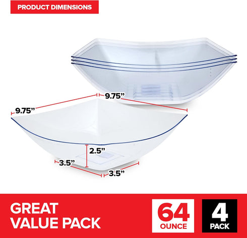 64oz Clear Plastic Serving Bowls (4 Pack) Large Disposable Candy Dishes, Square Plastic Buffet Containers for Chips, Snacks, Mints, Salad Bar, Snack Bowl Parties, Office, Bridal Shower, Party Supplies by Stock Your Home