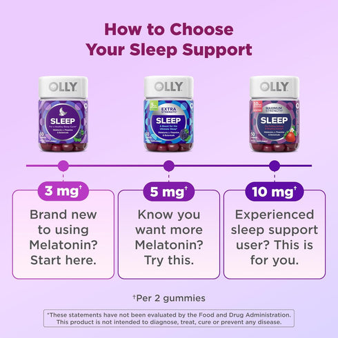 Gummy, 10mg 70 Count OLLY Max Strength Sleep Melatonin, L-Theanine, Chamomile, Lemon Balm, Sugar Free, Vegetarian Sleep
