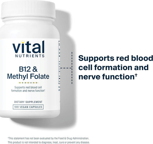 Vital Nutrients Vitamin B12 & Methyl Folate, Vegan Supplement, 100 Capsules