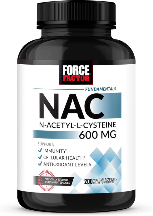 FORCE FACTOR NAC Supplement, N-Acetyl Cysteine 600 mg, Immune Support, 200 Vegetable Capsules