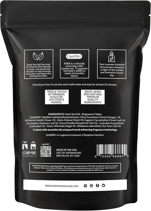 Aromasong Muscle Recovery Bath Soak - Dead Sea Salt, OptiMSM, Magnesium Flakes & Essential Oils - 14 oz Bag