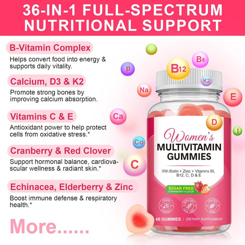 Vceeoy Gummies B6, B12, E,100% Sugar,60 Gummies Multivitamin for Women, Womens Multivitamin with Minerals, Biotin +