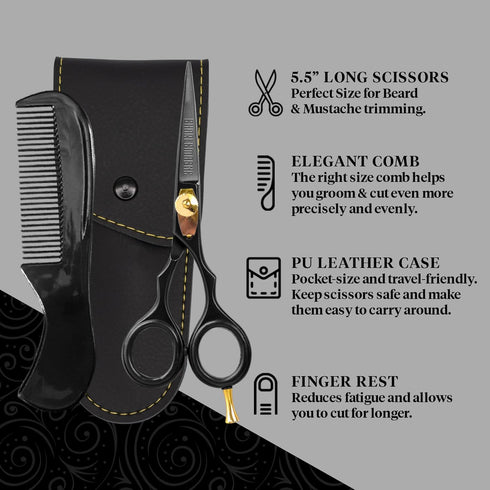 Premium Hand-Forged Japanese Steel Hair Beard Moustache Scissors, 5.5 Inch for Grooming