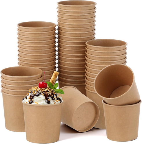 kenaeooe 100 Pcs Paper Ice Cream Cups, 12 oz Disposable Leak-Resistant Dessert Bowls