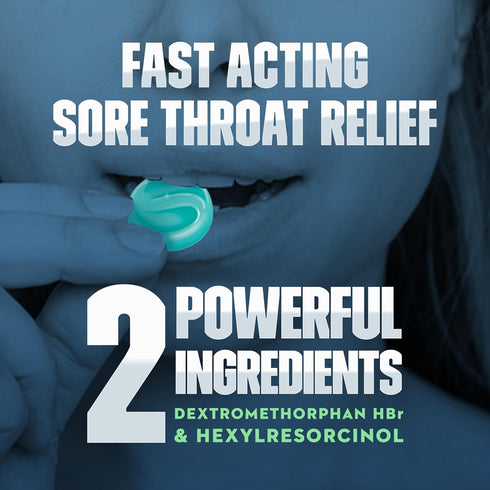 Mucinex Instasoothe Sore Throat Relief + Cough Relief, Sore Throat Lozenges, Cough Drops with Dextromethorphan HBr & Hexylresorcinol, Alpine Herbs & Fresh Mint Flavor Medicated Throat Drops, 40ct