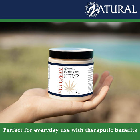 Zatural Hemp Hot Cream Massage for Joints and Muscles, Essential Oil Blend with Aloe and Hemp (8oz jar)