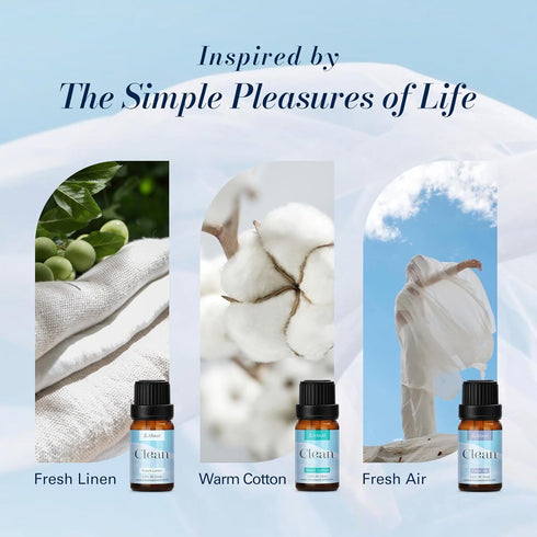 Set, 6x10mL JCLOUD Essential Oils for Laundry, Clean Scent Fragrance Oils Use with Wool Dryer Balls - Fresh Linen, Soft