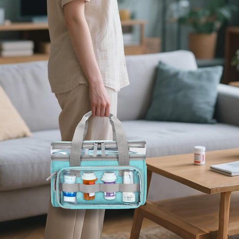 LUXJA Double-Layer Medicine Bag with Transparent Compartment, Pill Bottle Organizer with Detachable Divider (Suitable