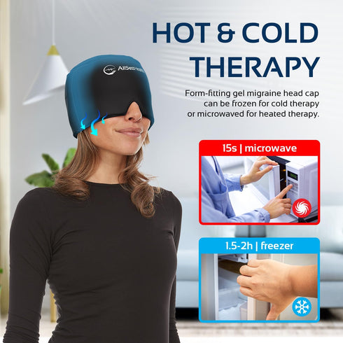 Pack Migraine Relief Cap Ice Head Wrap and Hat | Hot/Cold Gel with Face and Eye Mask Compress for Headache Relief