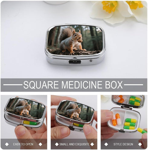 STVNKML 2 Squirrel Pill Box Travel Pill Organizer Compartment Weekly Pill Case with Mirror A Day Medicine Container