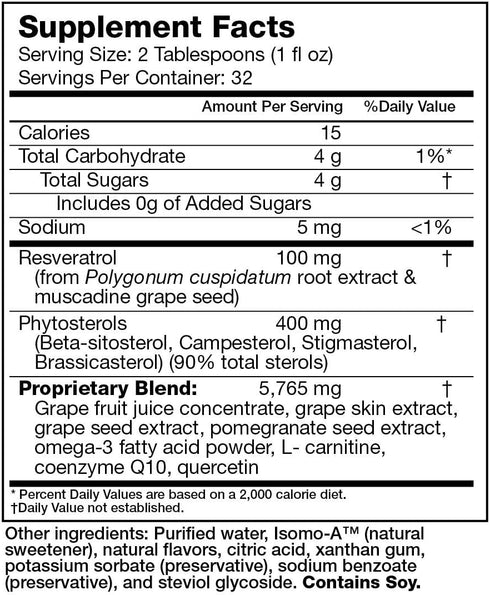 32 Fl. Oz. Advanced Liquid Cardiovascular & Cholesterol Support Formula - Liquid Resveratrol Supplement for Healthy