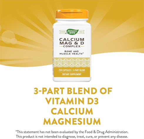 Nature’s Way Calcium-Magnesium-Vitamin D3 - Bone Health & Muscle Function - Gluten & Dairy Free - 250 Capsules