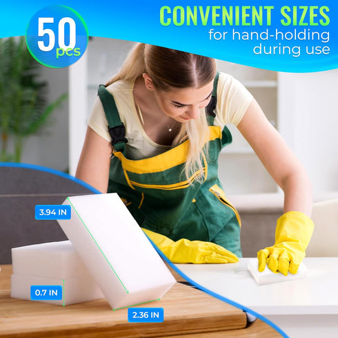 50Pcs Melamine Sponges for Cleaning - 10x6x2cm Magic Eraser Sponge Dish Sponges Kitchen Cleaning Supplies Baseboard Cleaning Tool White - Bathroom Cleaning Sponges Melamine Foam Sponges by Reluen