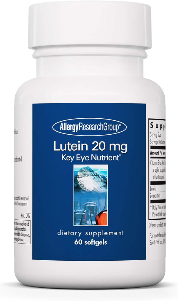 Allergy Research Group Lutein Supplement - 20mg Lutein and Zeaxanthin for Eye Health, Softgels - 60 Count
