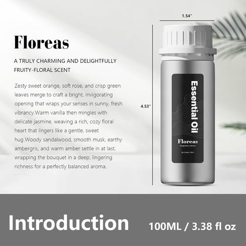 ZORALM Diffuser-100mL 3.38 oz (100ml) Floreas Luxury Scents for Hotel, Scent Diffuser Oil - Home & Office Essential