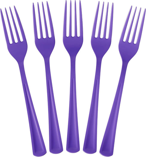 Disposable Purple Plastic Forks, 50 Pcs - Heavy Duty Purple Plastic Cutlery