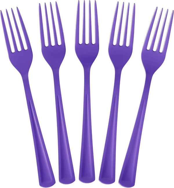 Disposable Purple Plastic Forks, 50 Pcs - Heavy Duty Purple Plastic Cutlery