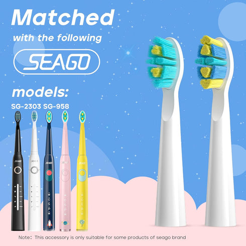 SG-2303 4 SEAGO Kids Electric Toothbrush Replacement Brush Heads Refill PCS White