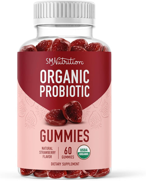 SMNutrition Organic Probiotics Gummies, 5 Billion CFU, 60 Ct for Digestive Health & Immune Support