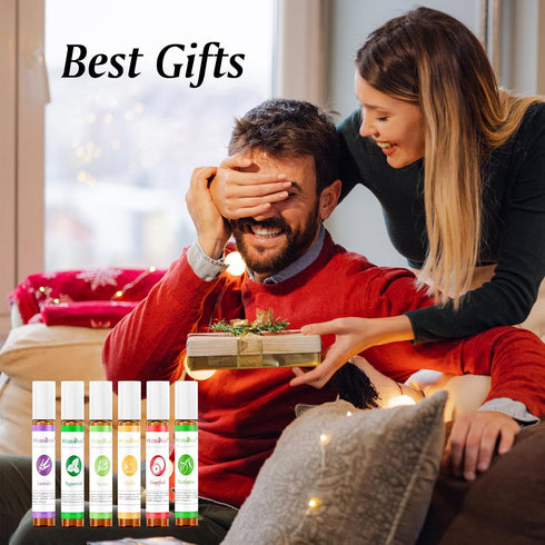 Set 6 Pack 10ml Essential Oil Roll On with Lavender, Peppermint, Eucalyptus & Grapefruit, Tea Tree & Vanila