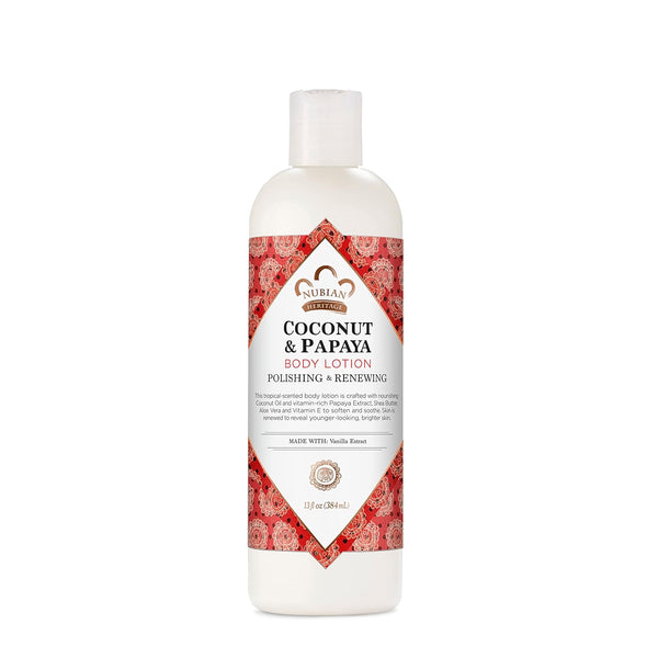 Nubian Heritage Body Lotion Coconut and Papaya for Dry Skin, Paraben Free, 13 oz
