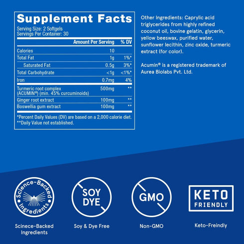 Bulletproof Turmeric Curcumin Complex Softgels, 60 Count - Keto Supplement for Joint & Inflammation Support