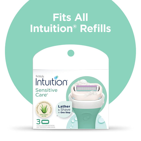 Schick Intuition Sleek Razors for Women, 1 Razor & 3 Blades Refill with Organic Aloe for Sensitive Skin