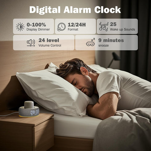 Paussion 25 Dimmable 7 White Noise Machine with Smart Alarm Clock, Soothing Sounds, Portable Sleep Sound Machine Aid