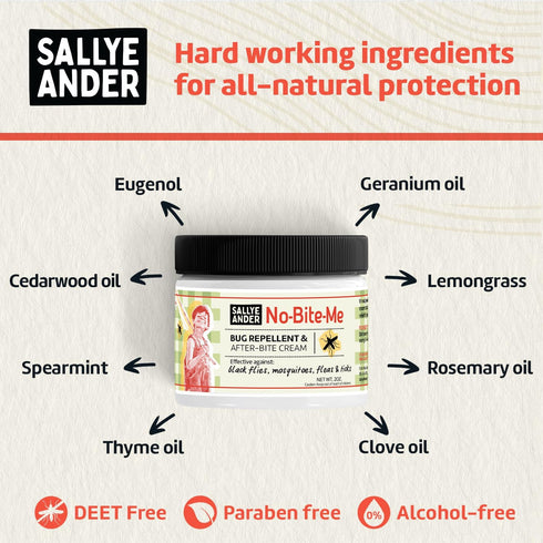 SALLYEANDER No Bite Me All-Natural Bug Repellent, Anti Itch Cream, 2 oz, Safe for Kids