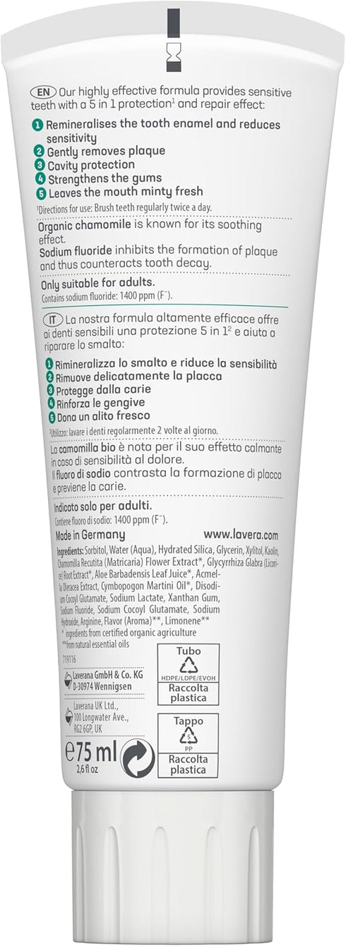 Lavera Organic Sensitive & Repair Toothpaste with Fluoride, New 2.54 fl oz