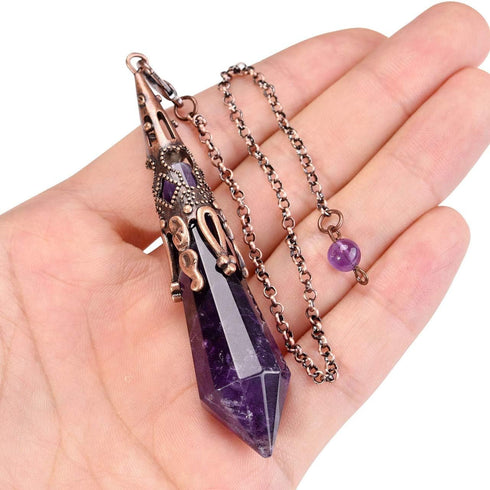Jovivi Natural Amethyst Crystal Pendulum - 12 Faceted Therapy Healing Dowsing, Reiki Charged Chakra Balancing Pendant