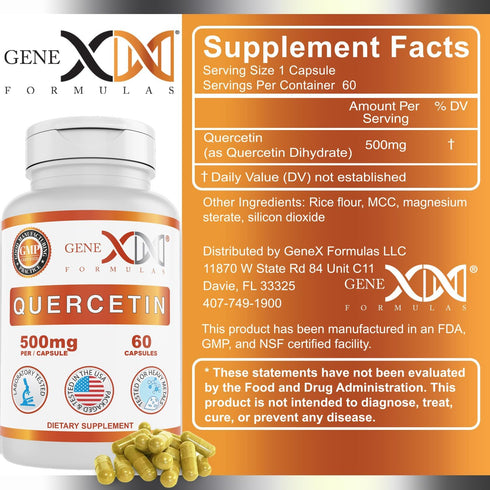 GENEX Quercetin 500mg, Non-GMO, Gluten-Free, 60 Capsules (3 Pack)