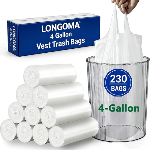 LONGOMA 4 Gallon Trash Bags, 230 Counts Flexible & Durable Small Garbage Bags