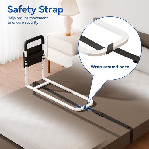 Josmimic 300LBs Bed Rails for Elderly Adults Safety - Adjustable Flat-Tube Design Bedrail for seniors with Storage