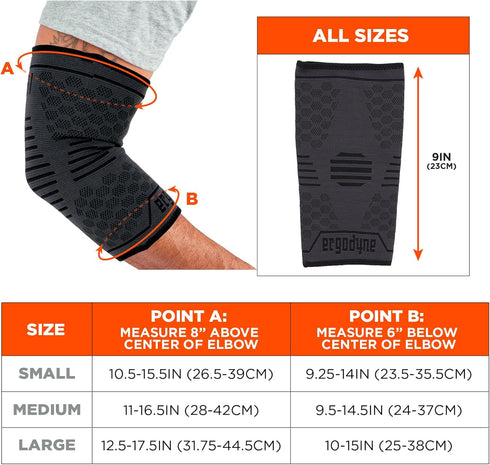 Ergodyne ProFlex 651 Elbow Compression Sleeve, Brace Support for Men and Women (Black, Large)