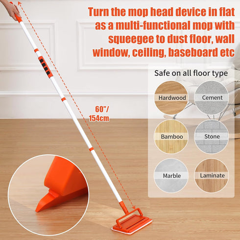 Qaestfy Ceiling Fan Cleaner Duster - 62.5’’ Extendable Long Handle Tool with Reusable Chenille & Microfiber Mop Head