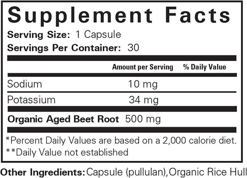 Aged Beet Root Capsules - Organic Beet Powder for Stamina, Nitric Oxide Supplement, 30 Capsules