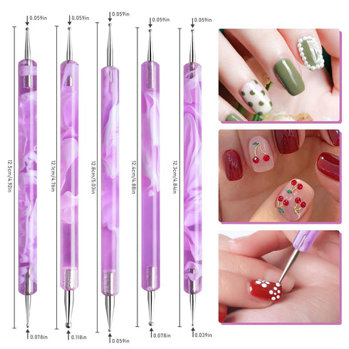 TOROKOM 19 Pcs Nail Art Brushes Set, Acrylic Nail Brush Set for Nail Art Painting and Dust Removal Tools (Purple)