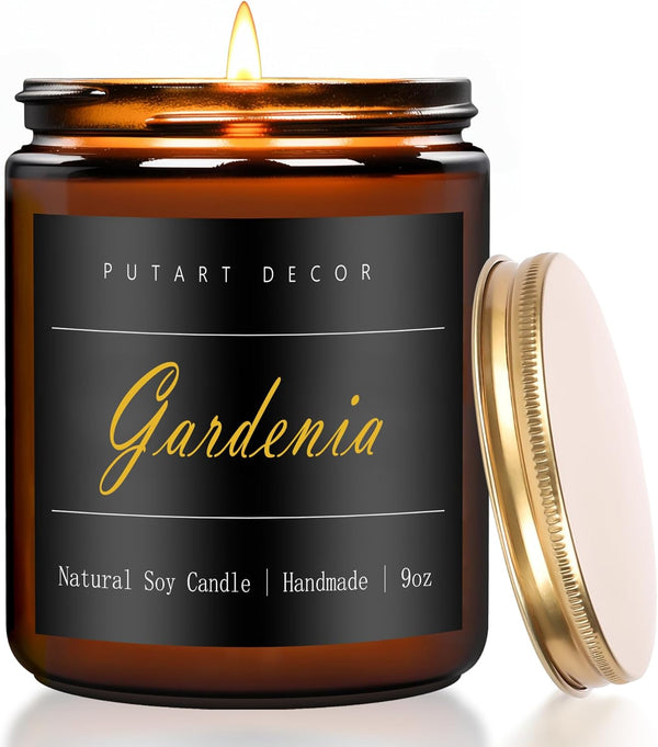 Putart Gardenia Scented Candles for Home, 9oz Natural Soy Wax Aromatherapy Organic Santal