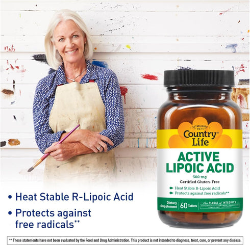 Country Life R-Alpha Lipoic Acid Complex 300mg, Antioxidant Support, No Yeast, Gluten, Milk
