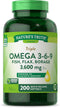 Nature's Truth Triple Omega 3-6-9, 200 Softgels - Fish, Flax, Borage Oils Supplement