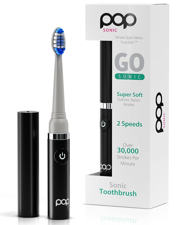 Pop Sonic Electric Toothbrush, Black Travel Toothbrush with AAA Battery, Kids Electric Toothbrush with 2 Speed