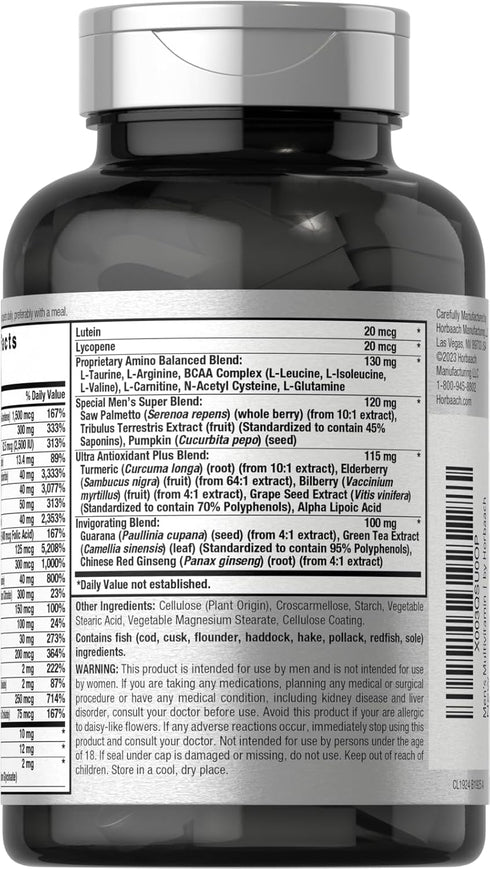 Horbaeach Multivitamin for Men | 60 Caplets | Non-GMO & Gluten Free Vitamins & Minerals Daily Supplement