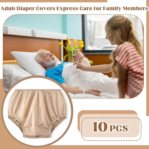 Vinsatin 10 Pcs Adult Plastic Diaper Cover Pull-On Cover Plastic Pants Reusable Incontinence Waterproof