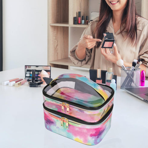 Cosmetic Bag Makeup Bag, Travel Cosmetic Bags for Women, Portable Waterproof Foldable Makeup Cases (Tie-Dye)