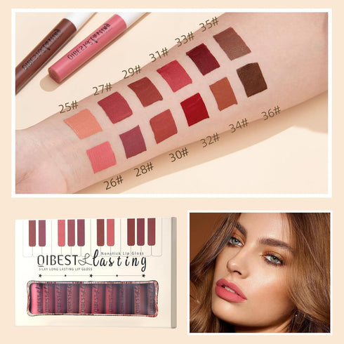 12Pcs Makeup Matte Lipstick Kit, Waterproof Long Lasting Velvety Liquid Lipstick, Gift Box Makeup Set